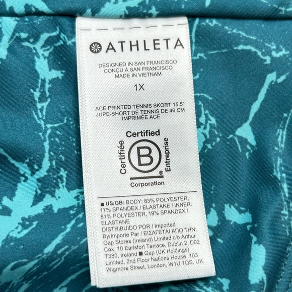 Athleta Ace Printed Tennis Skort 15.5" Size‎ 1X Teal Active Pockets Pickelball - Picture 12 of 14